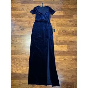 Lulus Women's Eternal Elegance Velvet Short Sleeve Evening Gown Blue Small NWT